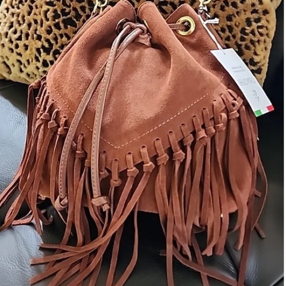 NWOT Isadora Mahogany Suede Fringe Hobo Drawstring Purse - Picture 7 of 7
